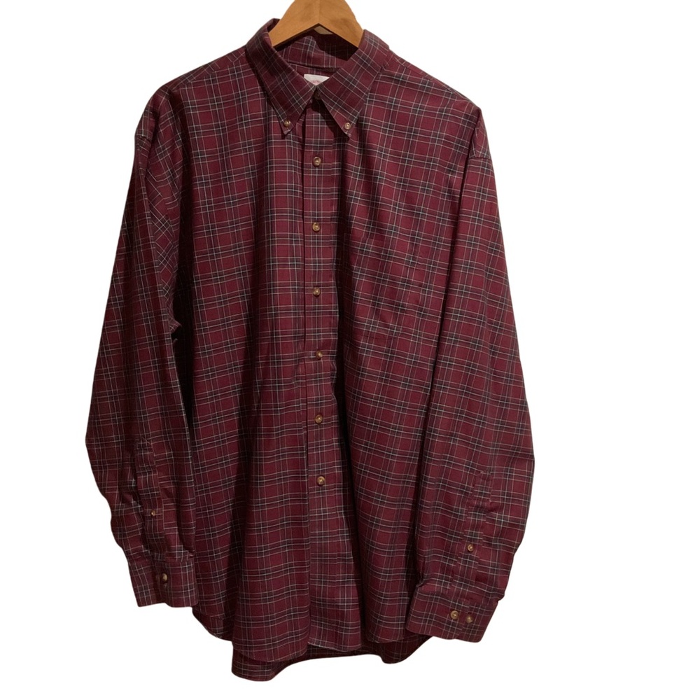 Brooks Brothers 346 Men’s Plaid Button‎ Up Shirt Burgundy Long Sleeve
